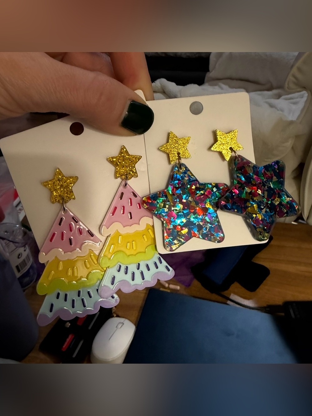 Two pair Christmas earrings
